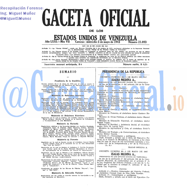 Gaceta Oficial 21093 del 5 Mayo 1943