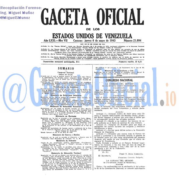 Gaceta Oficial 21094 del 6 Mayo 1943