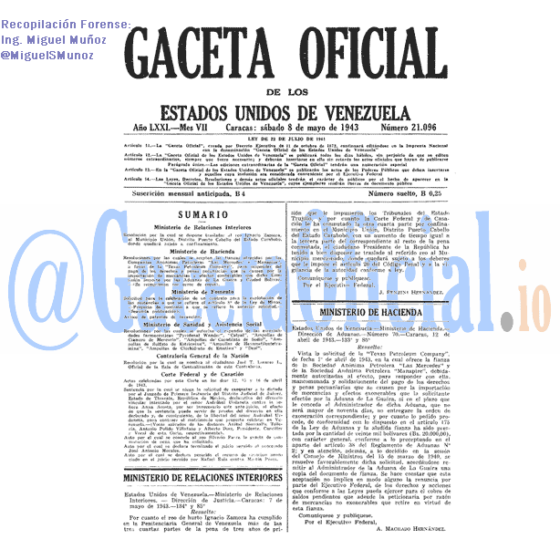 Gaceta Oficial 21096 del 8 Mayo 1943