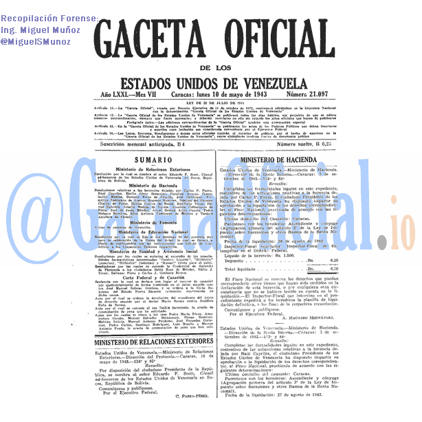 Gaceta Oficial 21097 del 10 Mayo 1943
