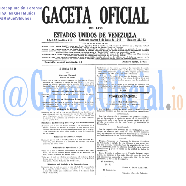 Gaceta Oficial 21122 del 8 Junio 1943
