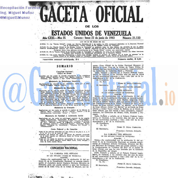 Gaceta Oficial 21133 del 21 Junio 1943
