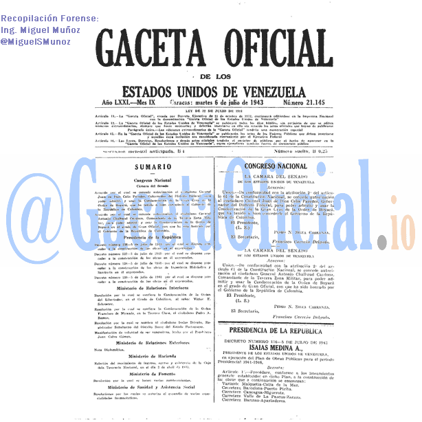 Gaceta Oficial 21145 del 6 Julio 1943