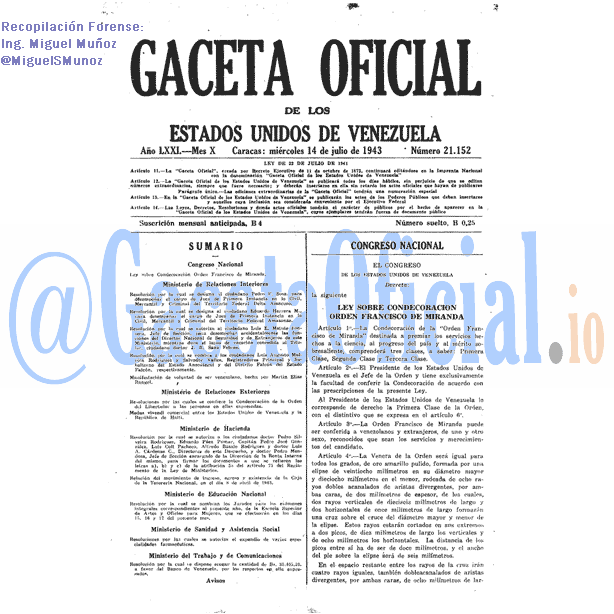 Gaceta Oficial 21152 del 14 Julio 1943