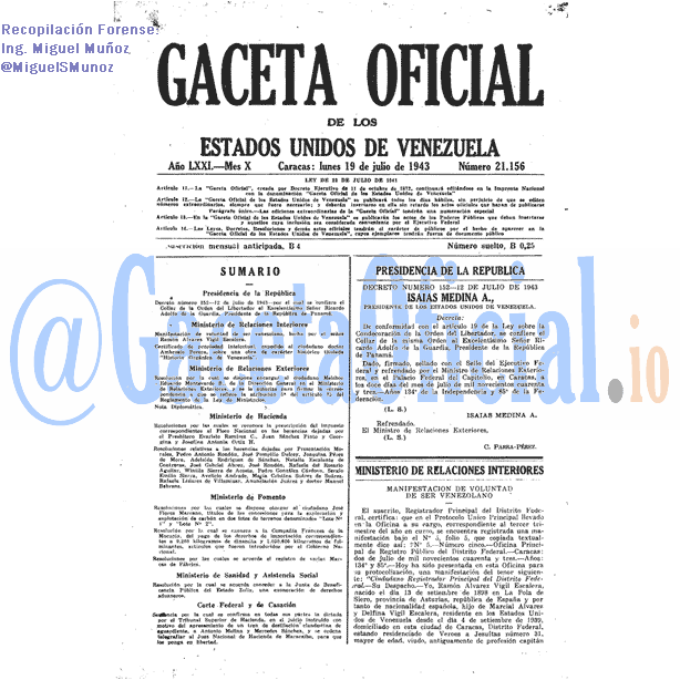 Gaceta Oficial 21156 del 19 Julio 1943