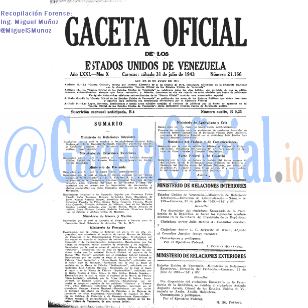 Gaceta Oficial 21166 del 31 Julio 1943