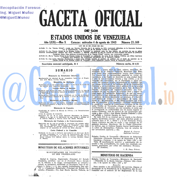 Gaceta Oficial 21169 del 4 Agosto 1943