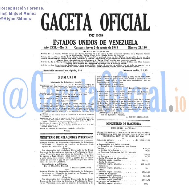 Gaceta Oficial 21170 del 5 Agosto 1943