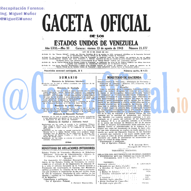Gaceta Oficial 21177 del 13 Agosto 1943