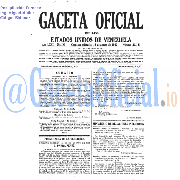 Gaceta Oficial 21181 del 18 Agosto 1943