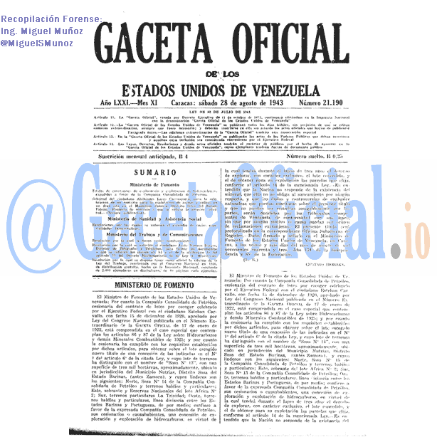 Gaceta Oficial 21190 del 28 Agosto 1943