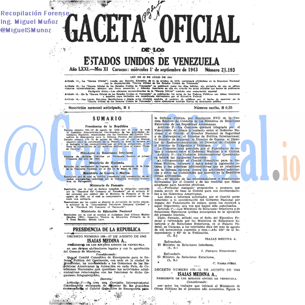Gaceta Oficial 21193 del 1 Septiembre 1943
