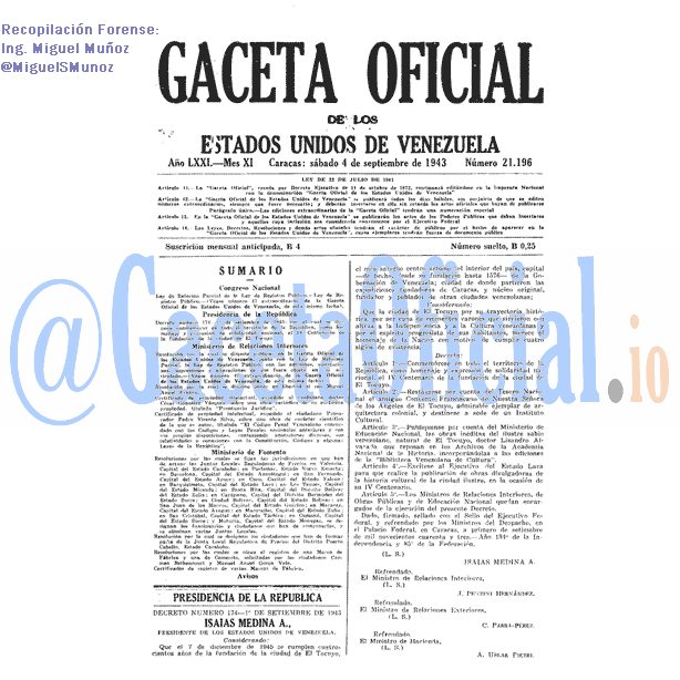 Gaceta Oficial 21196 del 4 Septiembre 1943
