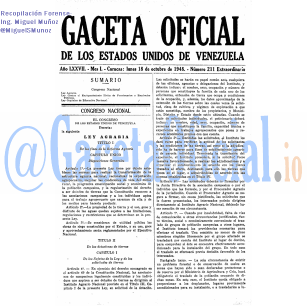 Gaceta Oficial 211 del 18 Octubre 1948