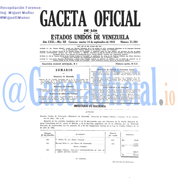 Gaceta Oficial 21204 del 14 Septiembre 1943