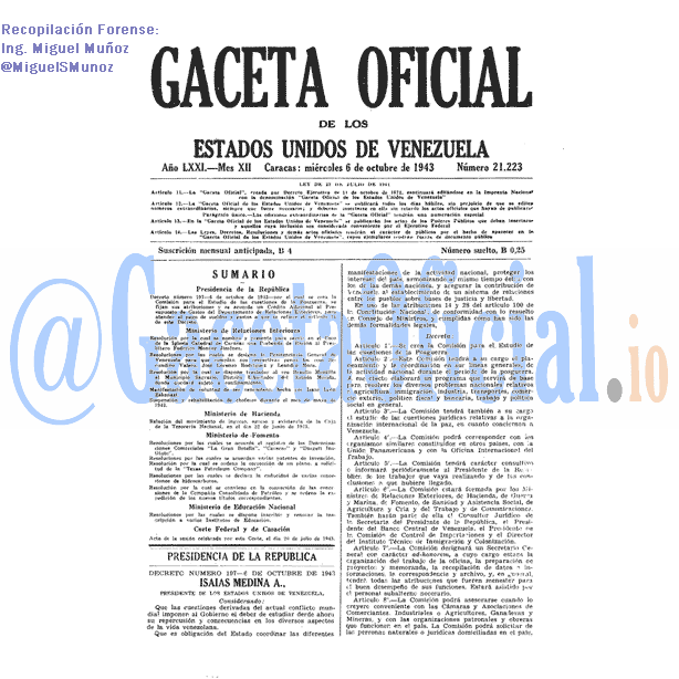 Gaceta Oficial 21223 del 6 Octubre 1943