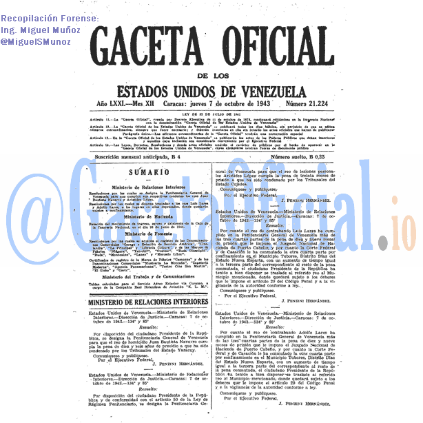 Gaceta Oficial 21224 del 7 Octubre 1943
