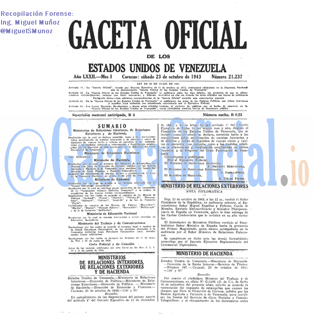 Gaceta Oficial 21237 del 23 Octubre 1943