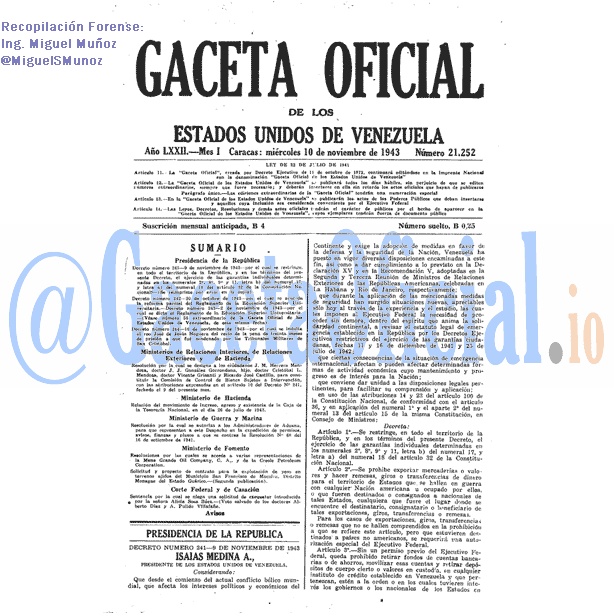 Gaceta Oficial 21252 del 10 Noviembre 1943