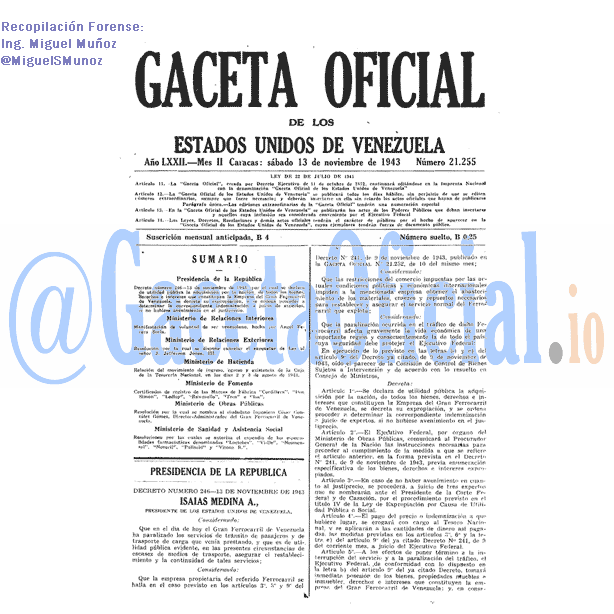Gaceta Oficial 21255 del 13 Noviembre 1943