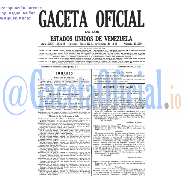 Gaceta Oficial 21256 del 15 Noviembre 1943