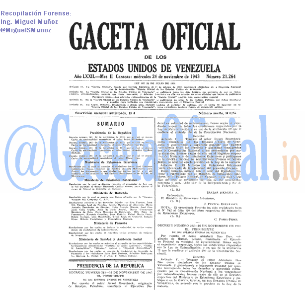 Gaceta Oficial 21264 del 24 Noviembre 1943