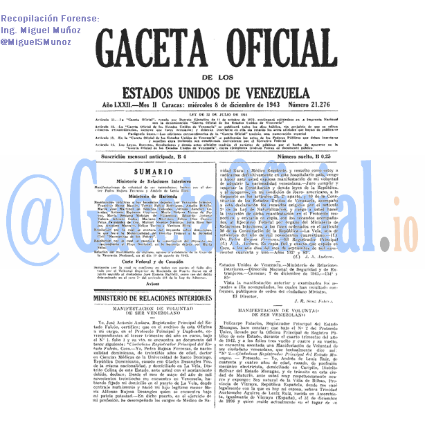 Gaceta Oficial 21276 del 8 Diciembre 1943
