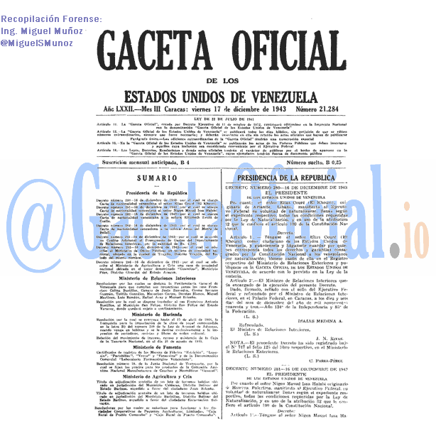 Gaceta Oficial 21284 del 17 Diciembre 1943