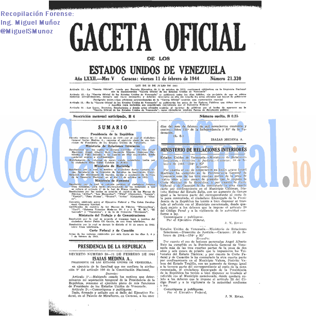 Gaceta Oficial 21330 del 11 Febrero 1944