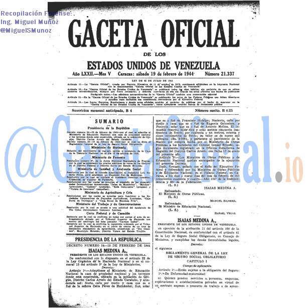 Gaceta Oficial 21337 del 19 Febrero 1944
