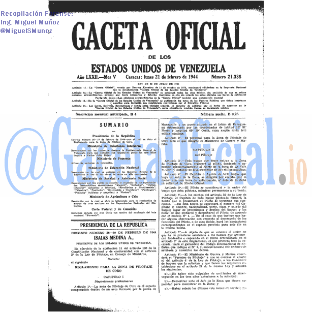 Gaceta Oficial 21338 del 21 Febrero 1944