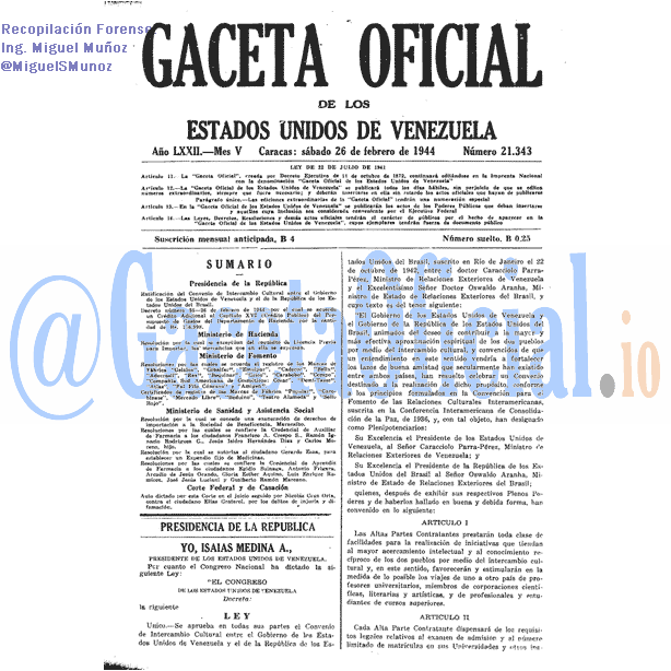 Gaceta Oficial 21343 del 26 Febrero 1944