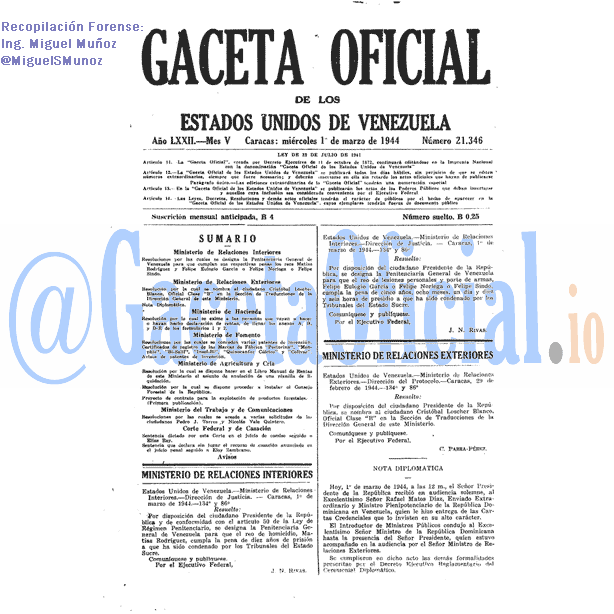 Gaceta Oficial 21346 del 1 Marzo 1944