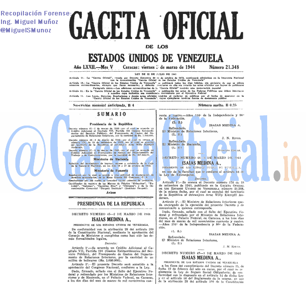 Gaceta Oficial 21348 del 3 Marzo 1944