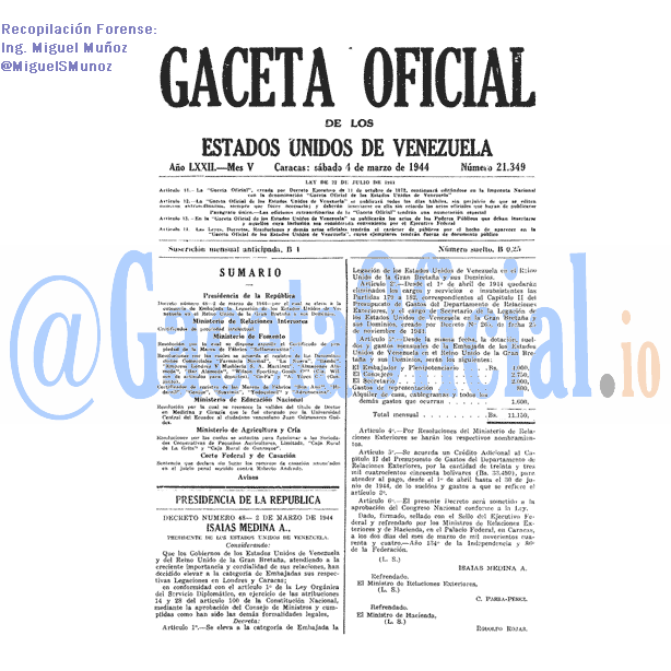 Gaceta Oficial 21349 del 4 Marzo 1944