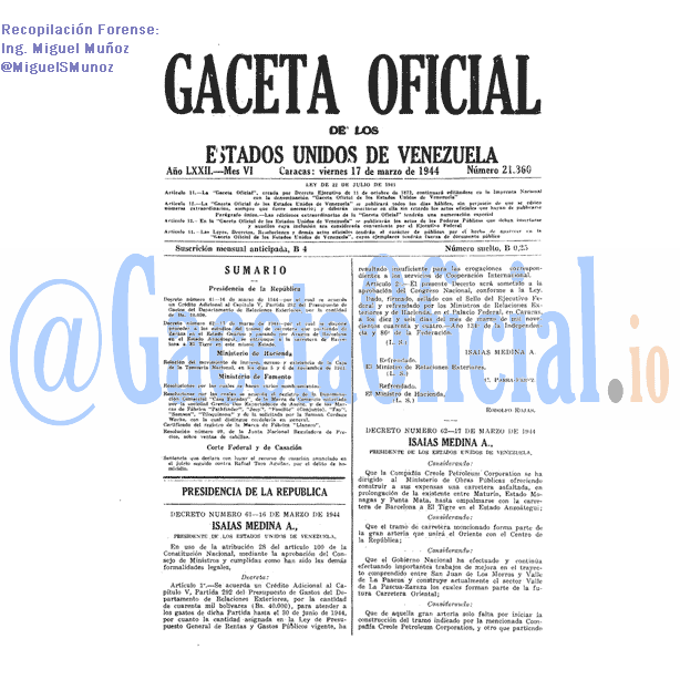 Gaceta Oficial 21360 del 17 Marzo 1944