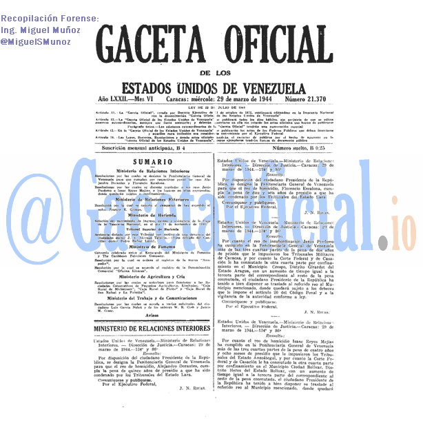 Gaceta Oficial 21370 del 29 Marzo 1944