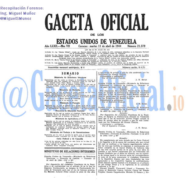 Gaceta Oficial 21379 del 11 Abril 1944