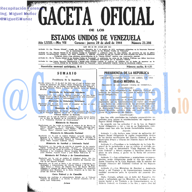 Gaceta Oficial 21386 del 20 Abril 1944