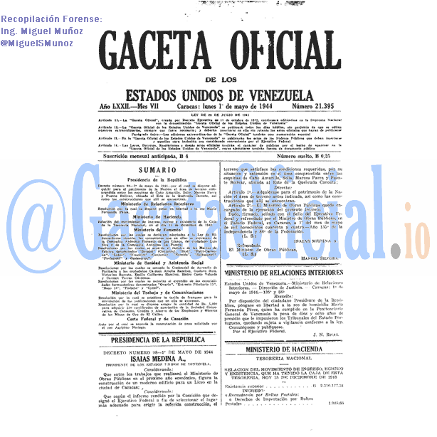 Gaceta Oficial 21395 del 1 Mayo 1944