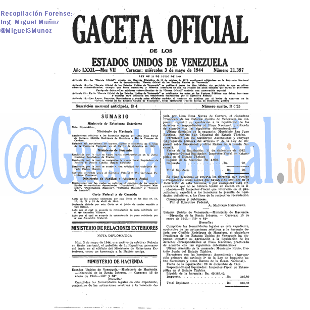 Gaceta Oficial 21397 del 3 Mayo 1944