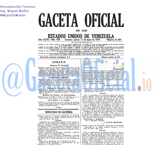 Gaceta Oficial 21404 del 11 Mayo 1944