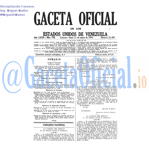 Gaceta Oficial 21407 del 15 Mayo 1944
