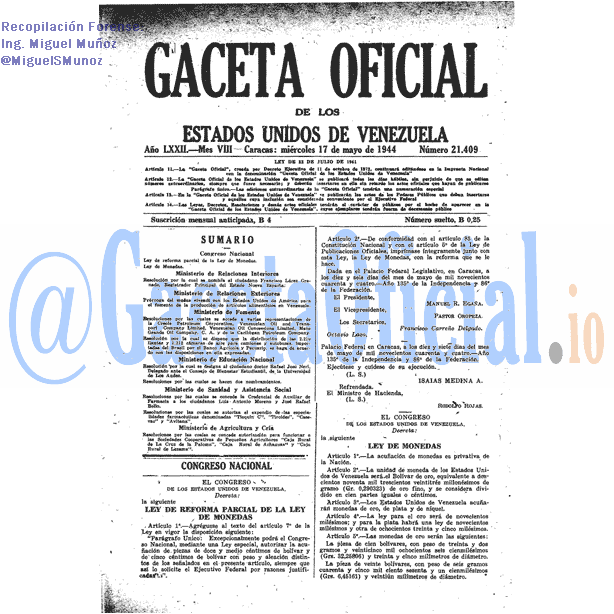 Gaceta Oficial 21409 del 17 Mayo 1944