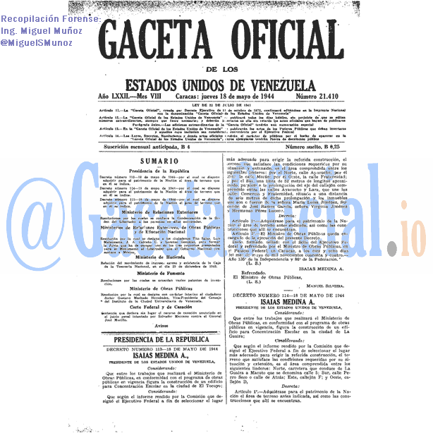 Gaceta Oficial 21410 del 18 Mayo 1944