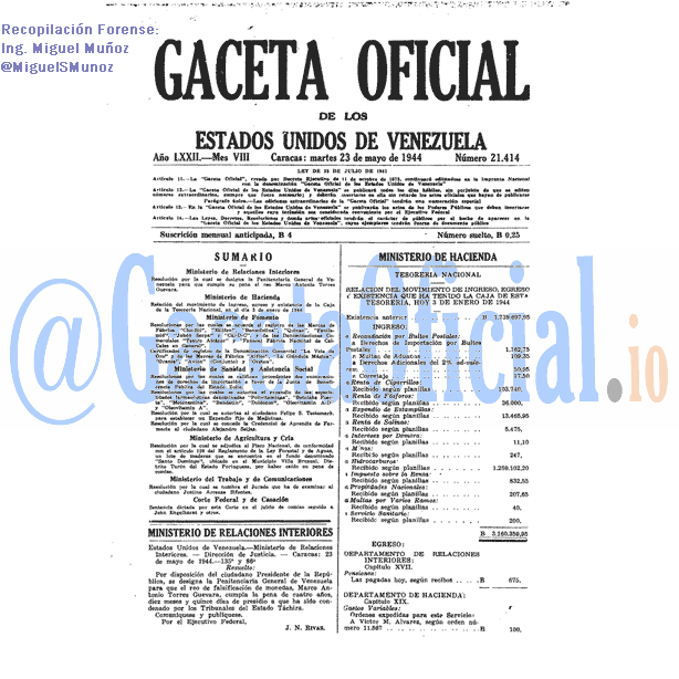 Gaceta Oficial 21414 del 23 Mayo 1944