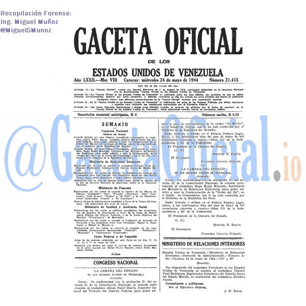 Gaceta Oficial 21415 del 24 Mayo 1944