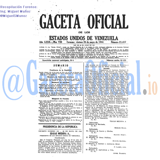 Gaceta Oficial 21417 del 26 Mayo 1944