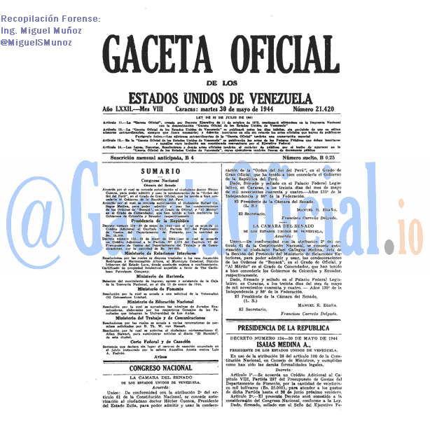 Gaceta Oficial 21420 del 30 Mayo 1944