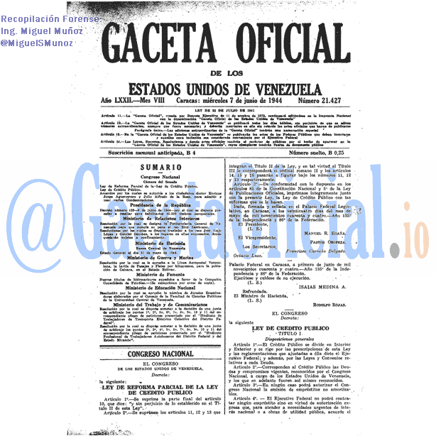 Gaceta Oficial 21427 del 7 Junio 1944